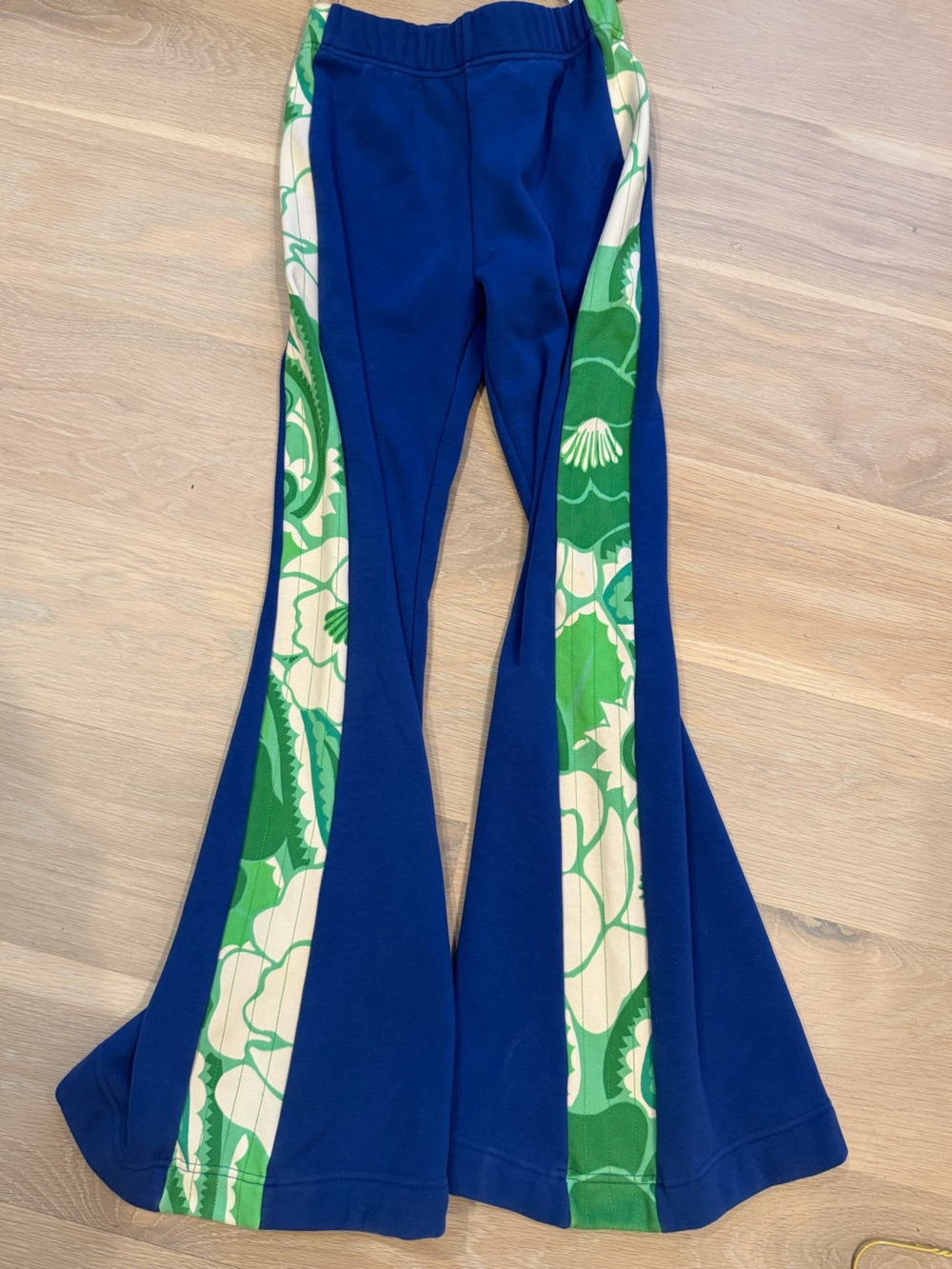 FARM Rio Blue Flared Track Pants with Green Floral Side Panels